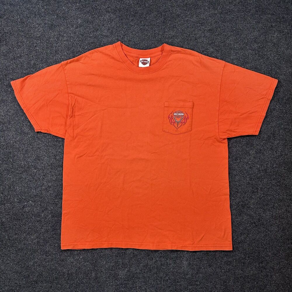 Vintage Harley Davidson Detroit Orange Flames Pocket T-Shirt Mens 2XL